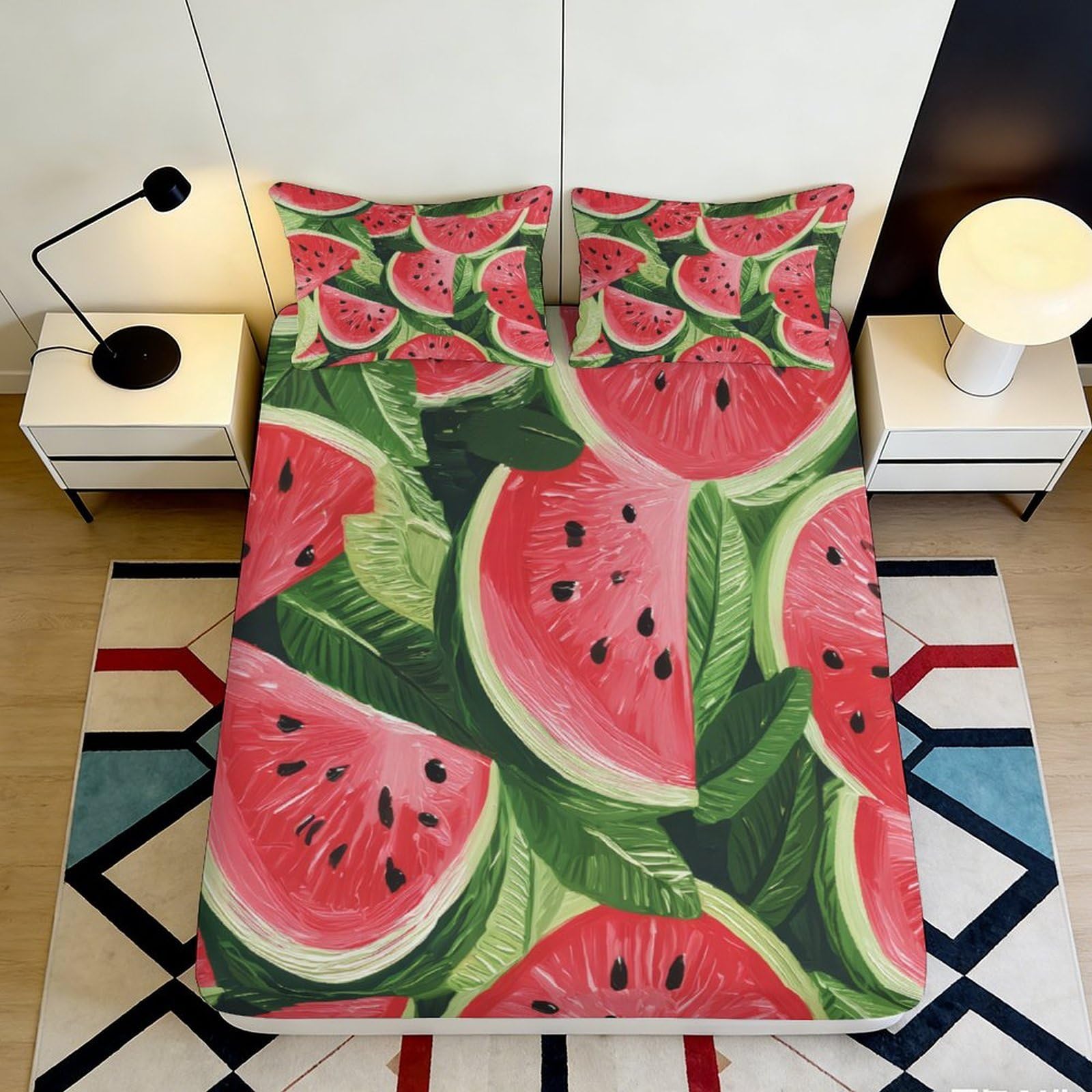 Dhbaneiok Style-3 3D Printed Watermelon Slice Fitted Sheet Microfiber Soft Breathable Fruit Pattern Mattress Cover For Bedroom Guest Room 90X200x25cm