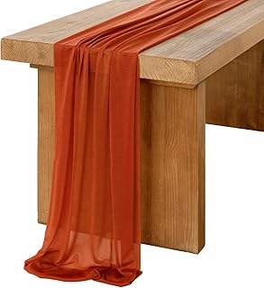 Ling's Moment 10Ft Burnt Orange Sheer Chiffon Table Runner Terracotta Tablecloth Rust Linens with Silver Sparkle for Wedding Rustic Boho Party Bridal Shower Decorations Birthday Party Fall Decor
