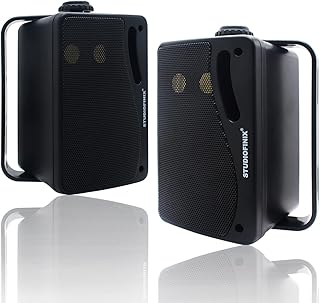 STUDIOFINIX 3.5 Inch Outdoor Bluetooth Speakers Waterproof Wired,3 Way 200W Upgrade Premium Wall Mount Speakers,Ideal use in Patio,Deck, Indoor Outdoor（Black）
