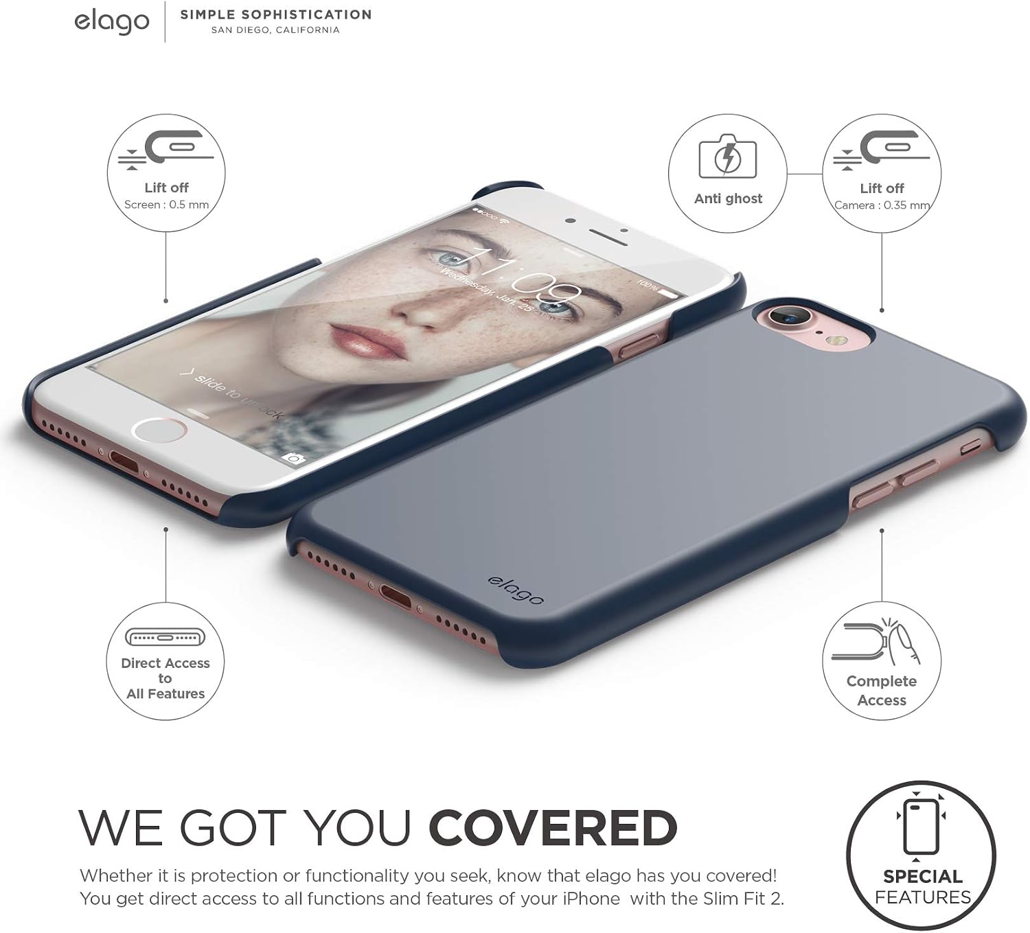 elago iPhone 8 / iPhone 7 case, [Slim Fit 2][Jean Indigo] - [Light][Minimalistic][True Fit]