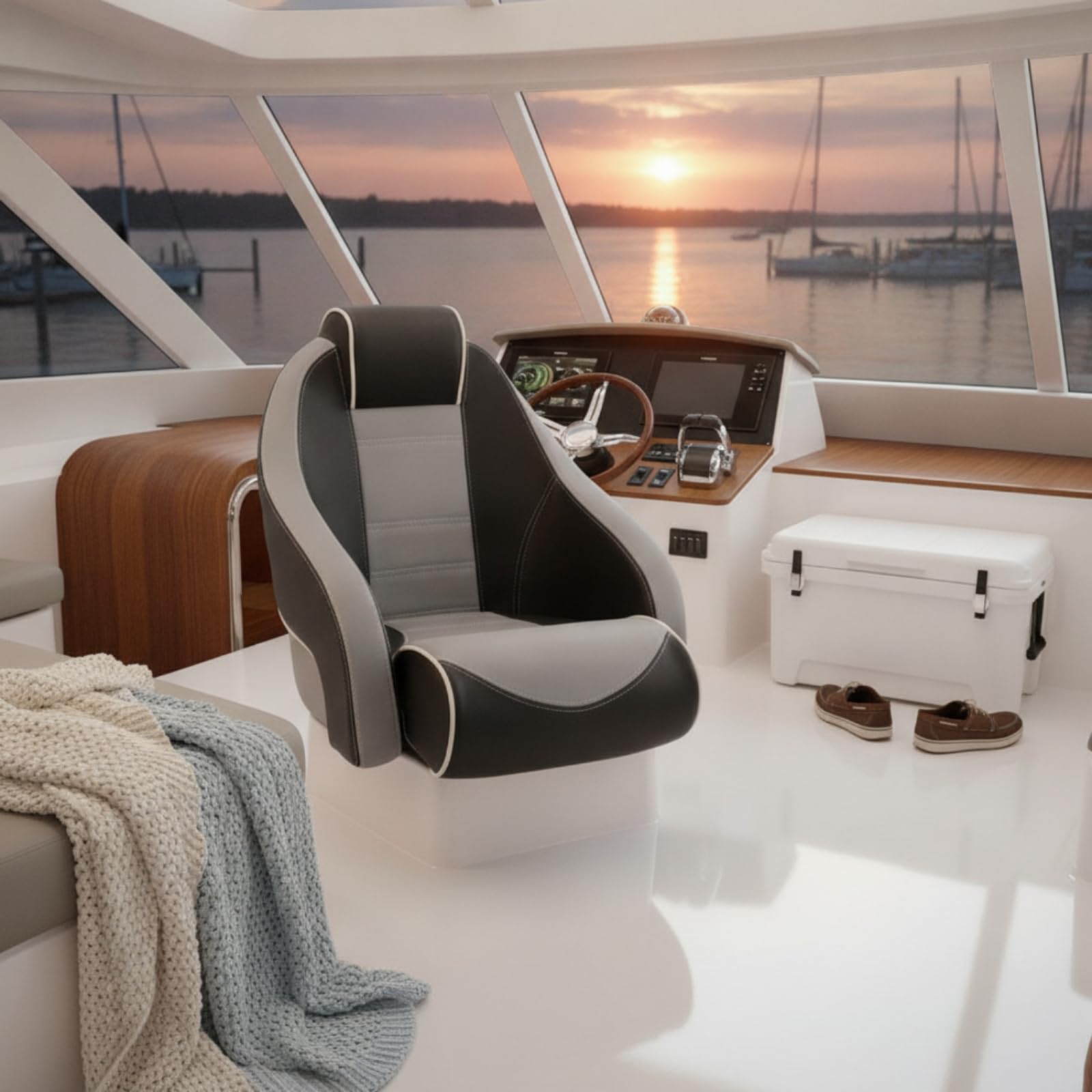 Sedile Barca Marino Impermeabile con Schienale Alto Poltrona Nautica Ergonomica Pieghevole Sedia con Cuscino Morbido Rivestimento in PVC Cerniera