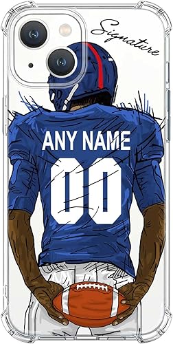 Funda transparente de fútbol con nombre y número personalizados para iPhone 17 Pro Max 16 15 Plus 14 13 Mini 12 11 Xs Max Xr SE3, con 4 esquinas a