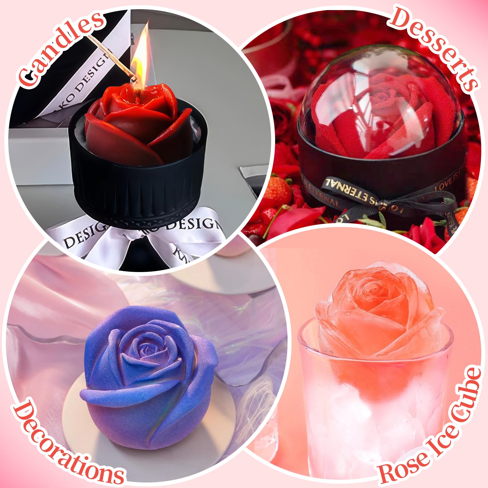 Moules En Silicone En Forme De Fleurs - Lot De 9 - Idéal Pour Bougies, Savons DIY Et Décorations 3D - Cadeau Saint-Valentin