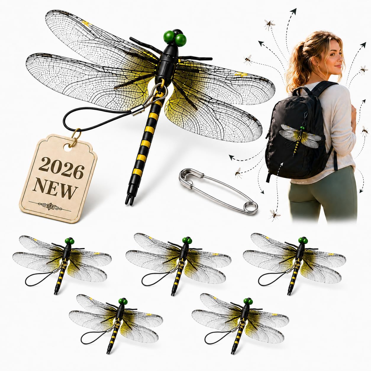 6 Pack Artificial Dragonfly Bug Repellent, 3D Lifelike Dragonfly Decoy Outdoor Hanging Decor, Fly & Mosquito Deterrent for Garden Patio Yard Camping