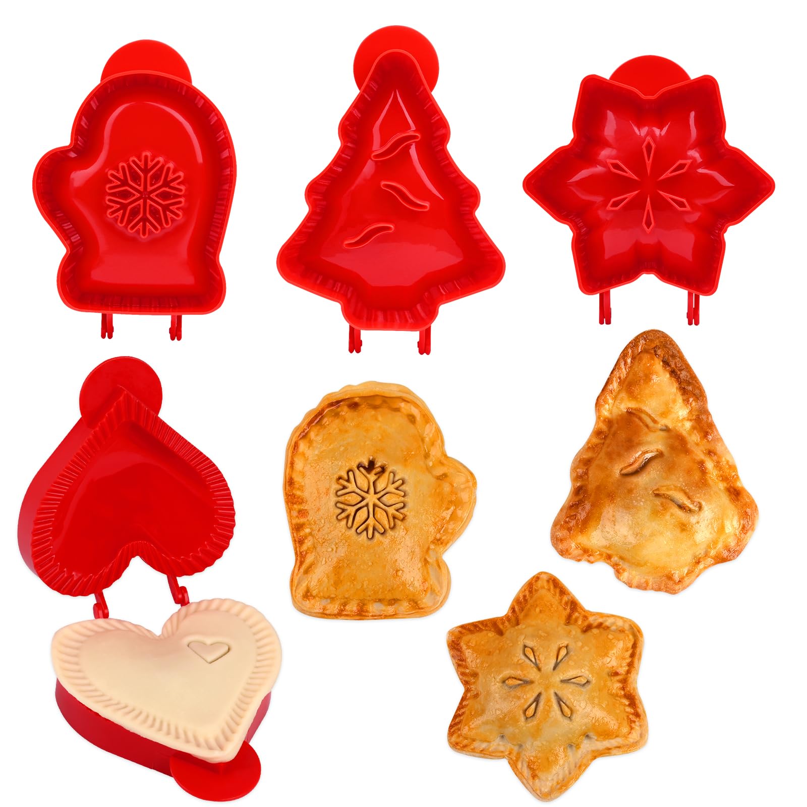 Sakolla4PCS Hand Pie Molds Christmas Mini Pocket Pie Molds for Baking Dough Presser Pie Molds Heart Snowflake, Mitt, Christmas Tree Shapes