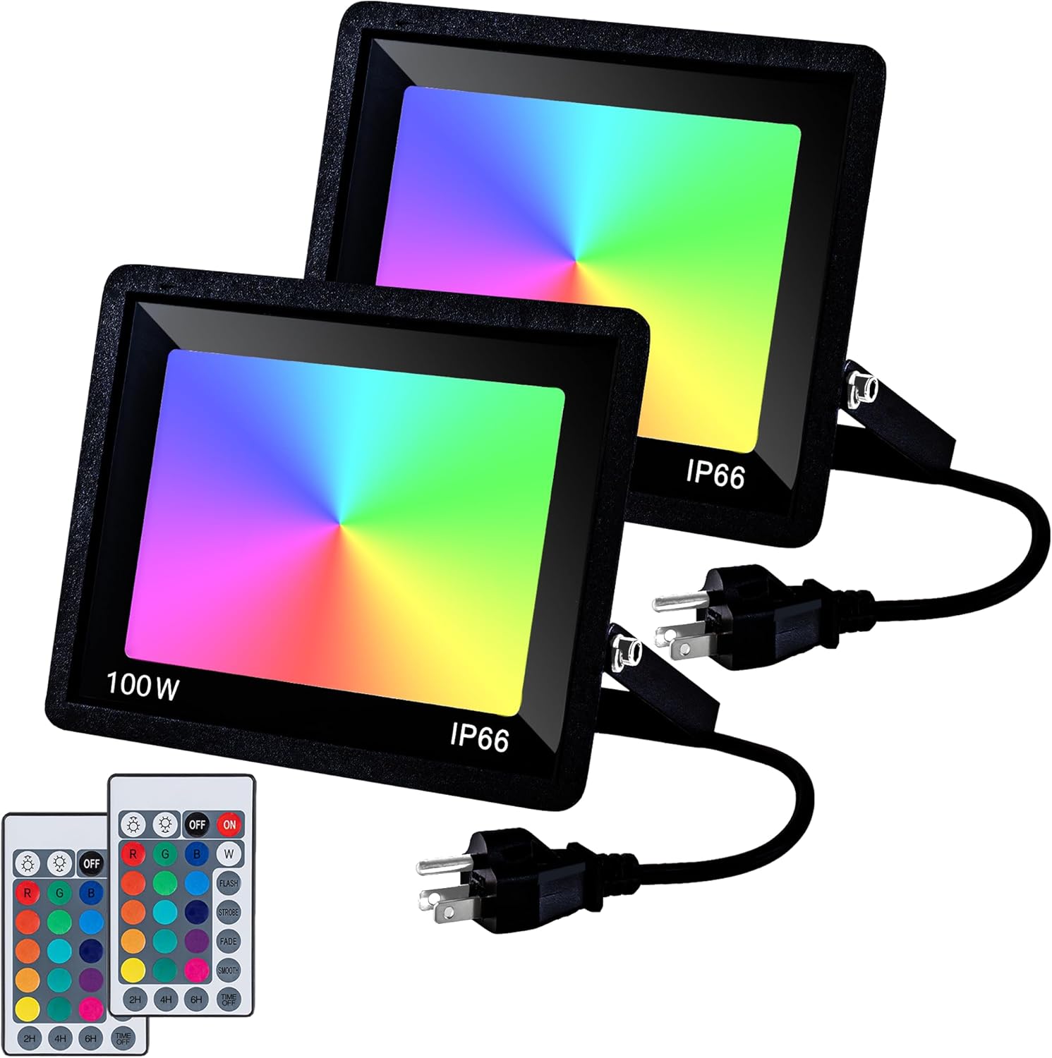 FTL 2 Pack RGB LED Flood Light,100W LED Color Changing Floodlight with ...