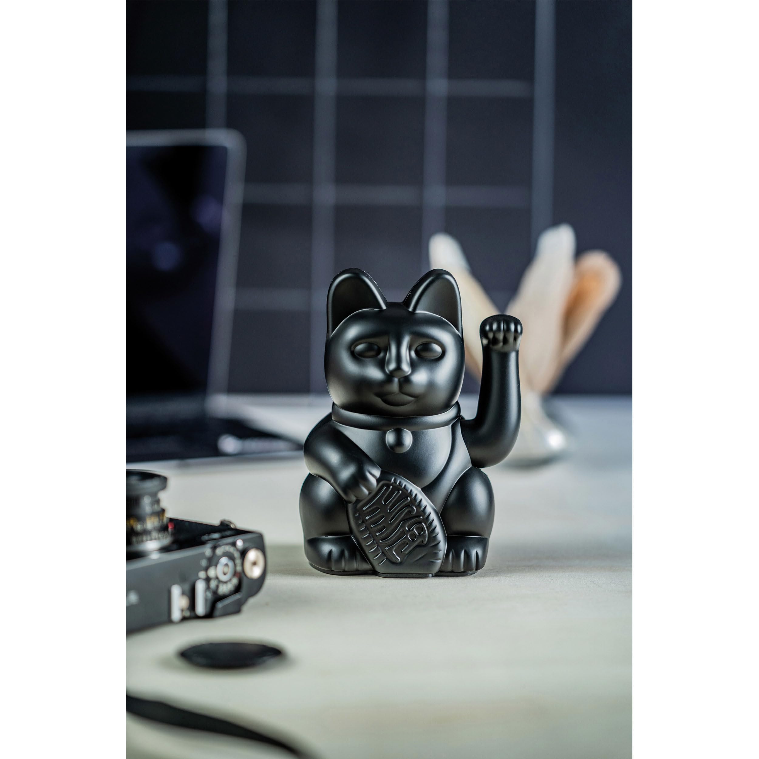 DONKEY Products Waving Cat, Plastic, Black, 10.5 x 8.5 x 15 cm