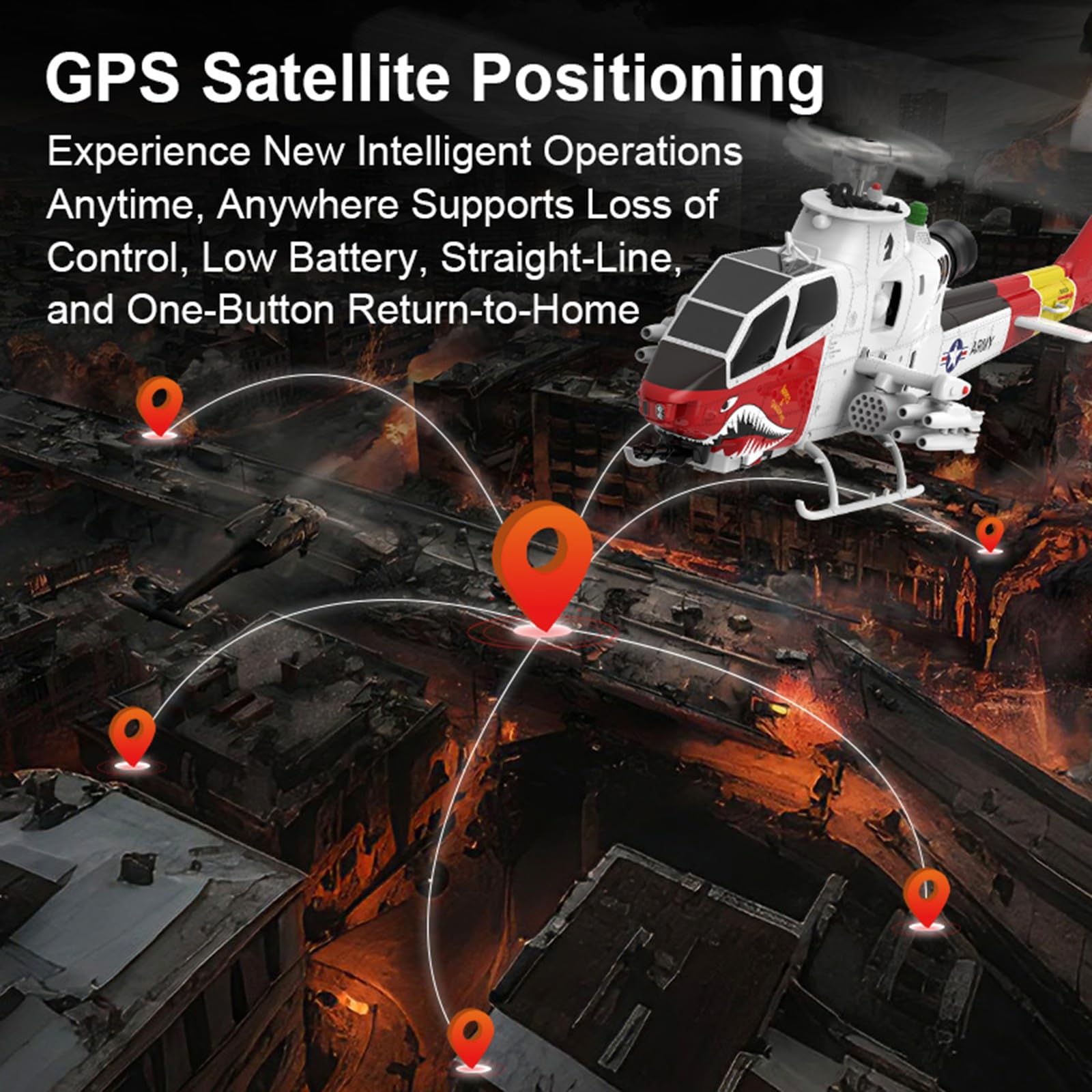 Elicottero radiocomandato elettrico brushless Flying Wolf GPS con volo di oltre 15 minuti doppia batteria custodia per il trasporto adatto ad adulti e principianti(White)