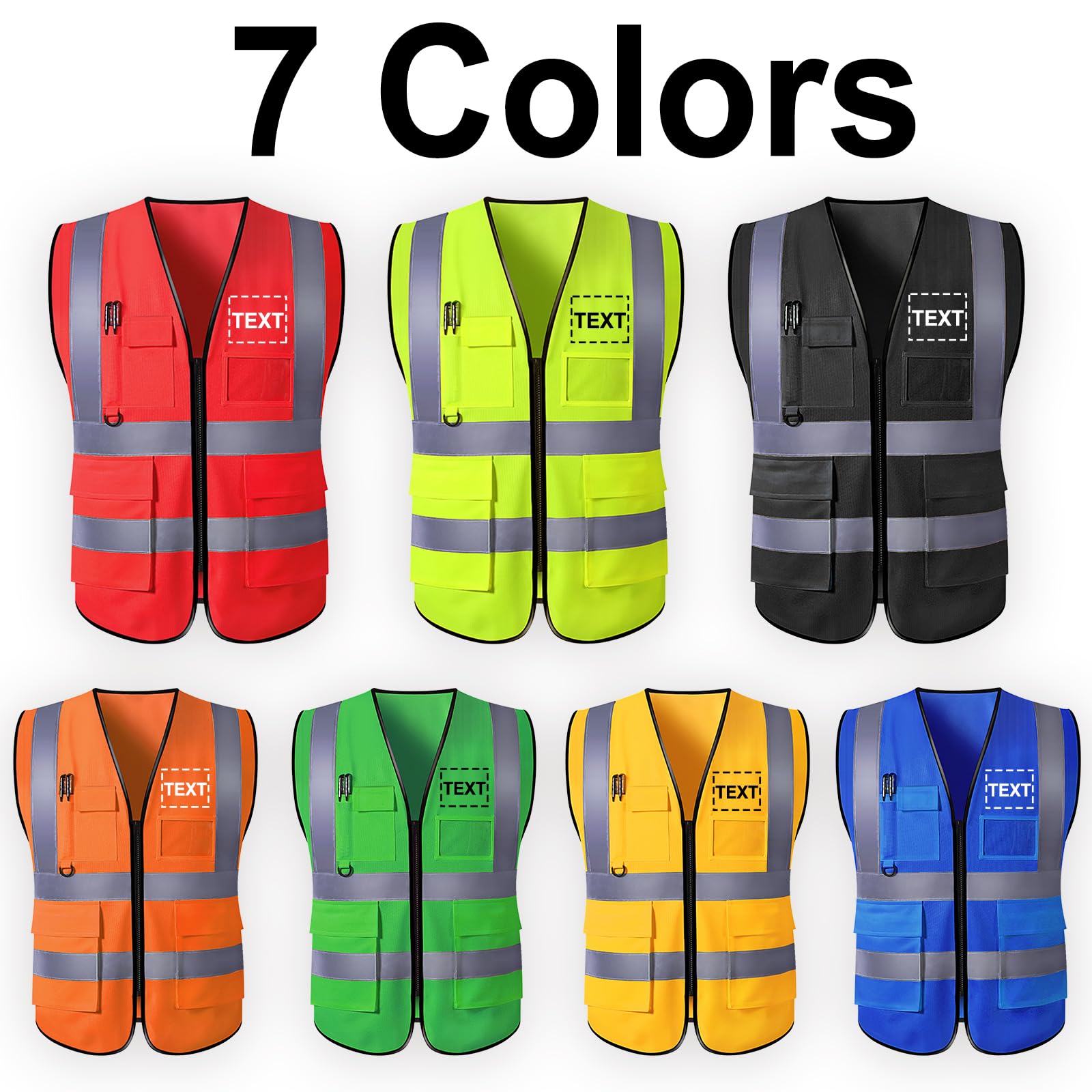 Custom Safety Vest Personalized Reflective Vest with Logo Pockets Customized High Visibility Vest, Men Women Construction Worker Outdoor Protective Workwear
