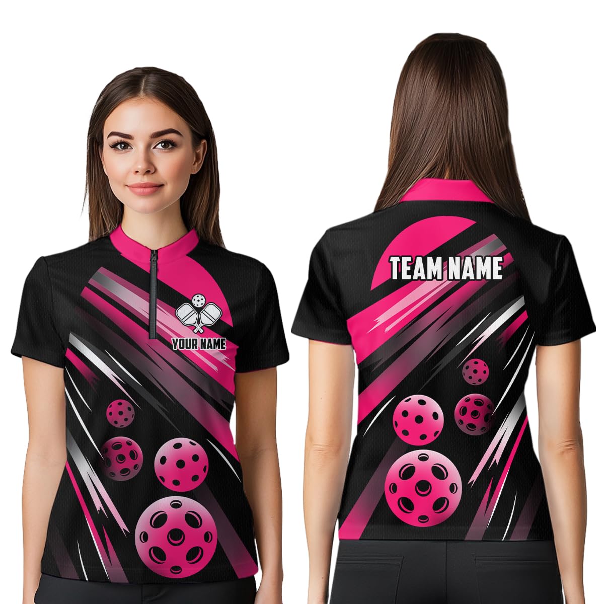 PIONAMZIOZ Personalized 3D Pickleball Shirts Pink Pickleball Jersey Pickle Ball Polo & Quarter-Zip Shirt Pickleball Team (US, Alpha, Small, 5X-Large, Regular, Regular, Quarter-Zip)