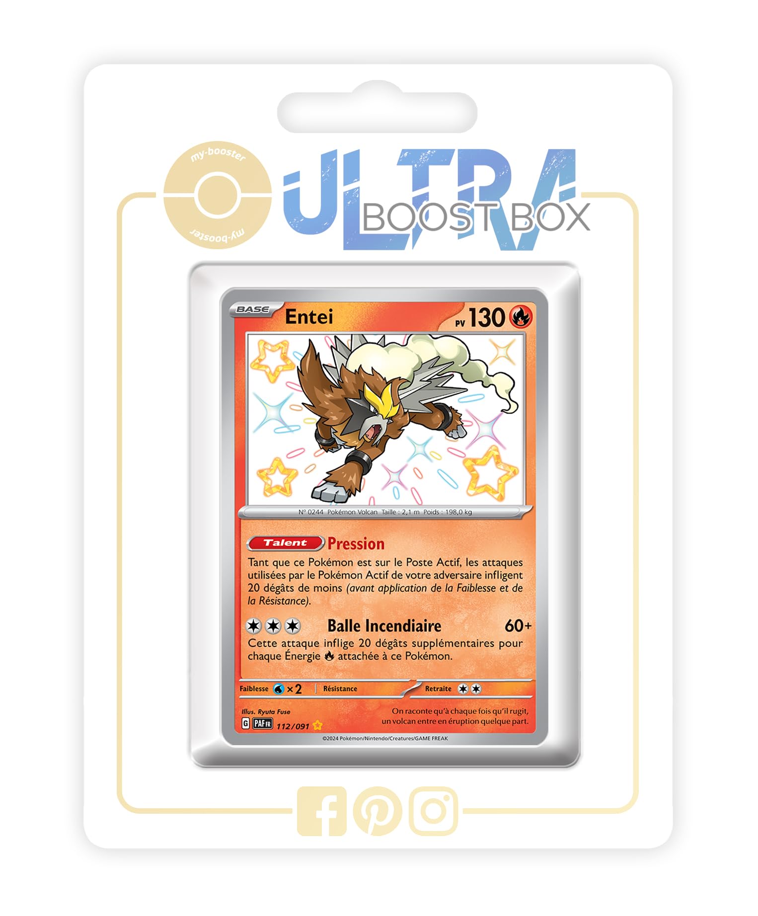 Entei 112/091 Shiny - my-booster X Écarlate et Violet 4.5 - Destinées de Paldea Box of 10 Pokemon French Cards
