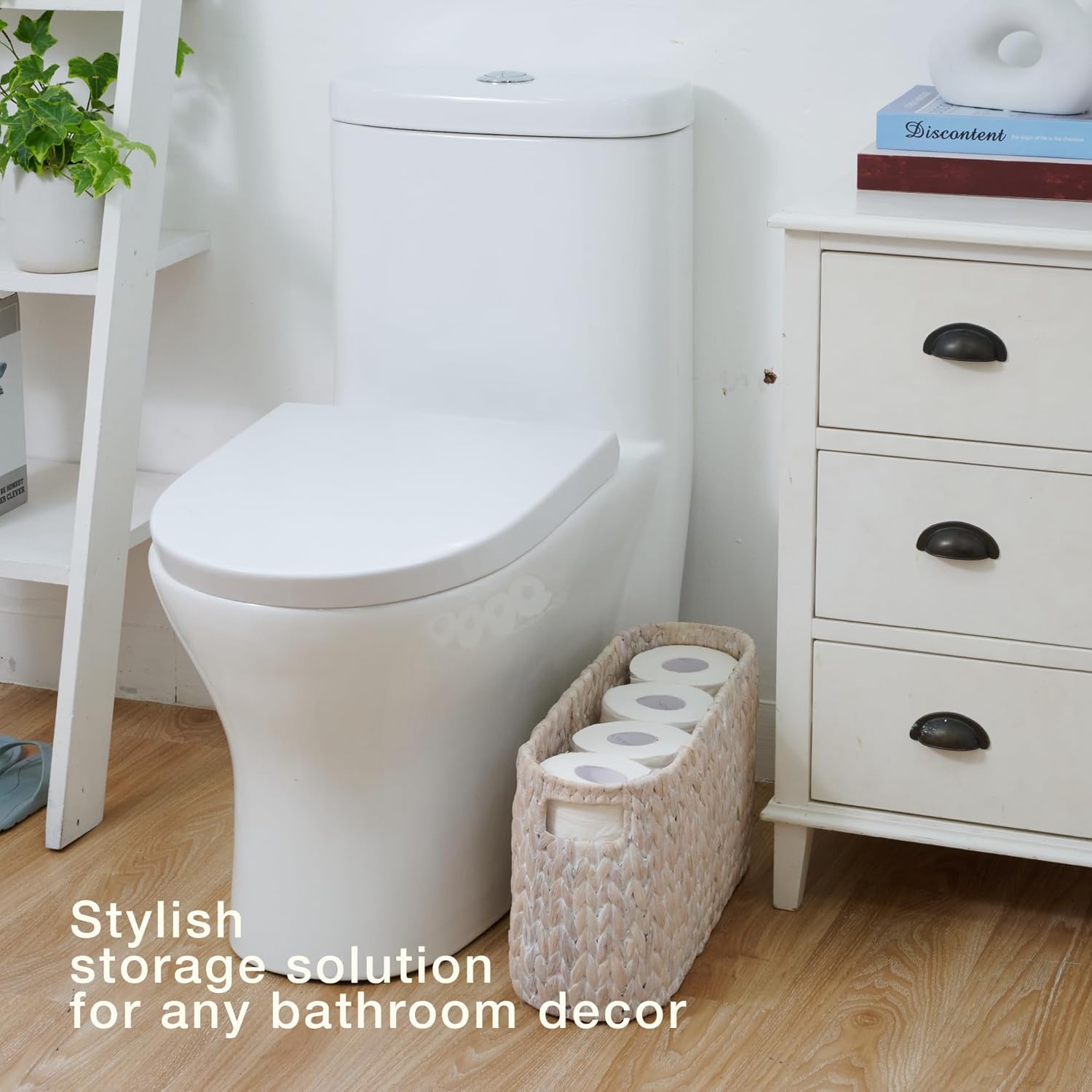 2-Pack Wicker Trash Cans and Toilet Paper Storage Basket, White