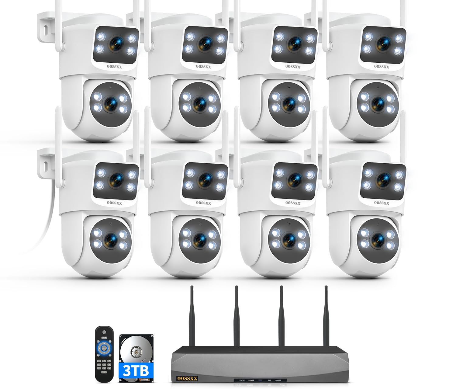 PTZ Dual Lens Wireless Security Camera System 4MP, 3TB HDD 45 Days Storage