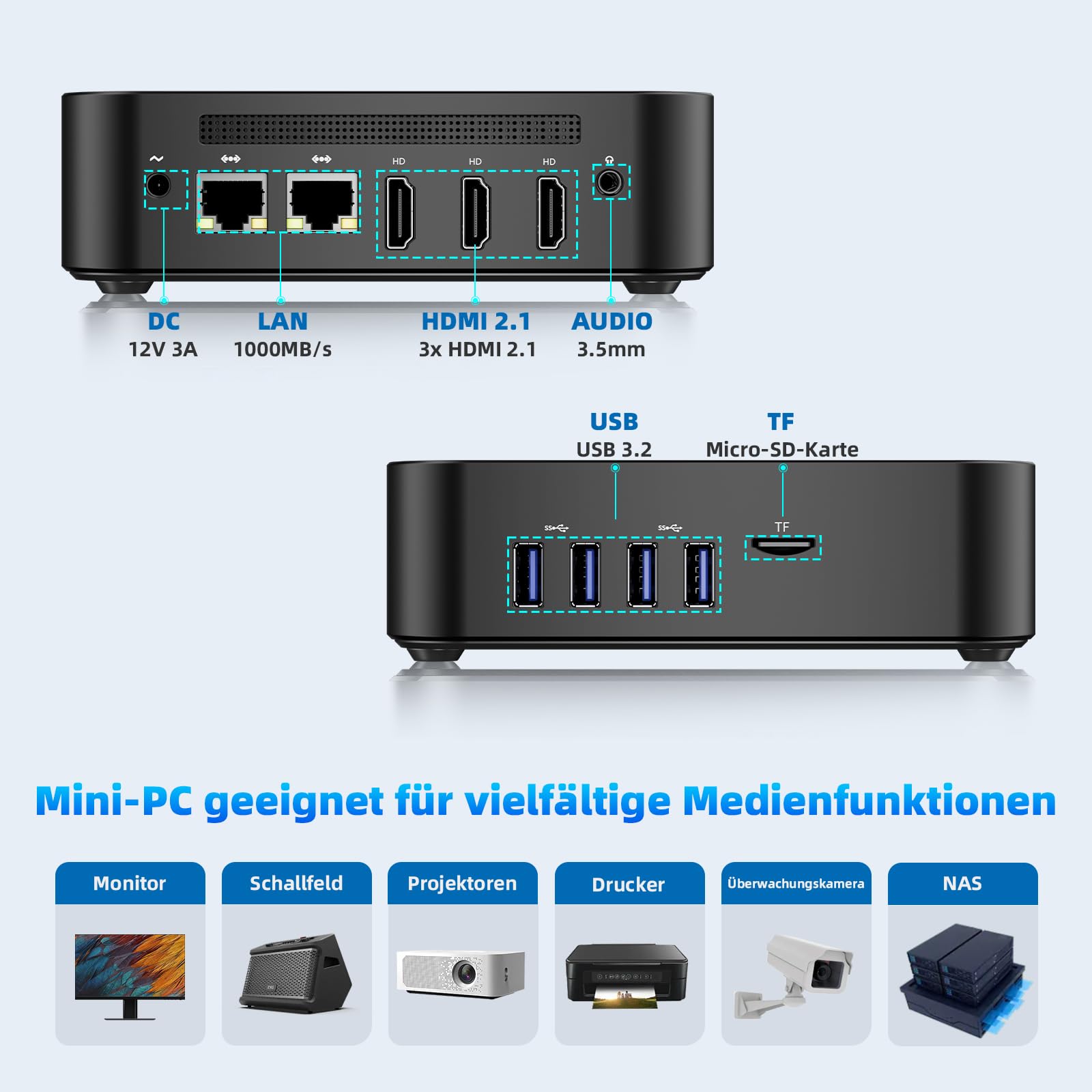 DreamQuest Mini PC Windows 11 Pro Intel 12.Gen N95 (bis zu 3,4 GHz) 12GB DDR5 RAM 512GB M.2 SSD Micro Desktop Computer mit 4K HDMI,WiFi6,Gigabit LAN,USB3.2,ideal für Home Office & Heimkino