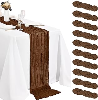10 Pack Brown Cheesecloth Table Runner 10FT Boho Gauze Fabric Cheese Cloth Table Runners for Wedding ,Party,Baby Shower, Bridal Party, Rustic Farmhouse and Table Decorations