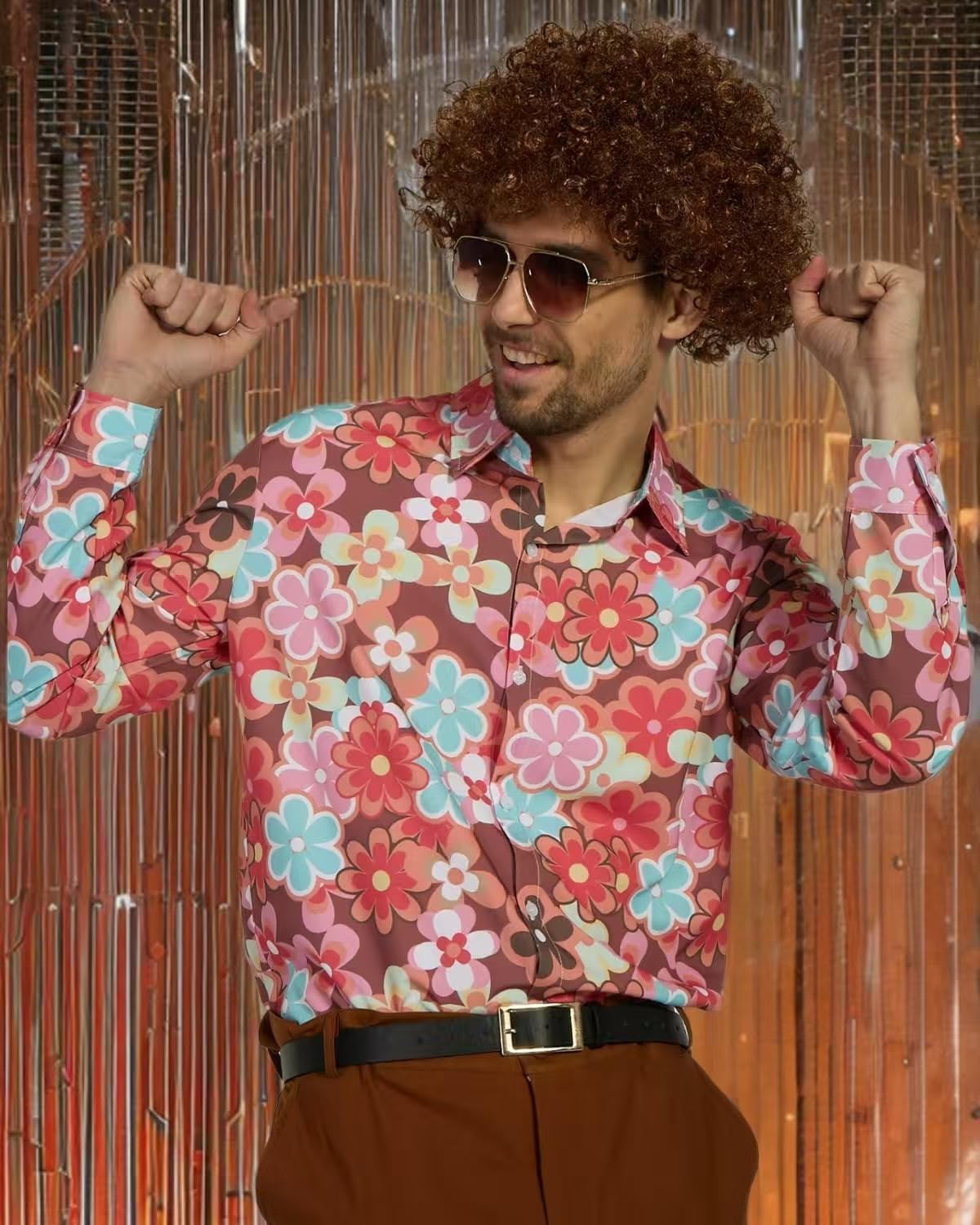 Conjunto de disfraz de discoteca de los años 70, hippie, con pantalones acampanados, camisa para cosplay de los años 50, 60, 70, fiesta de Halloween