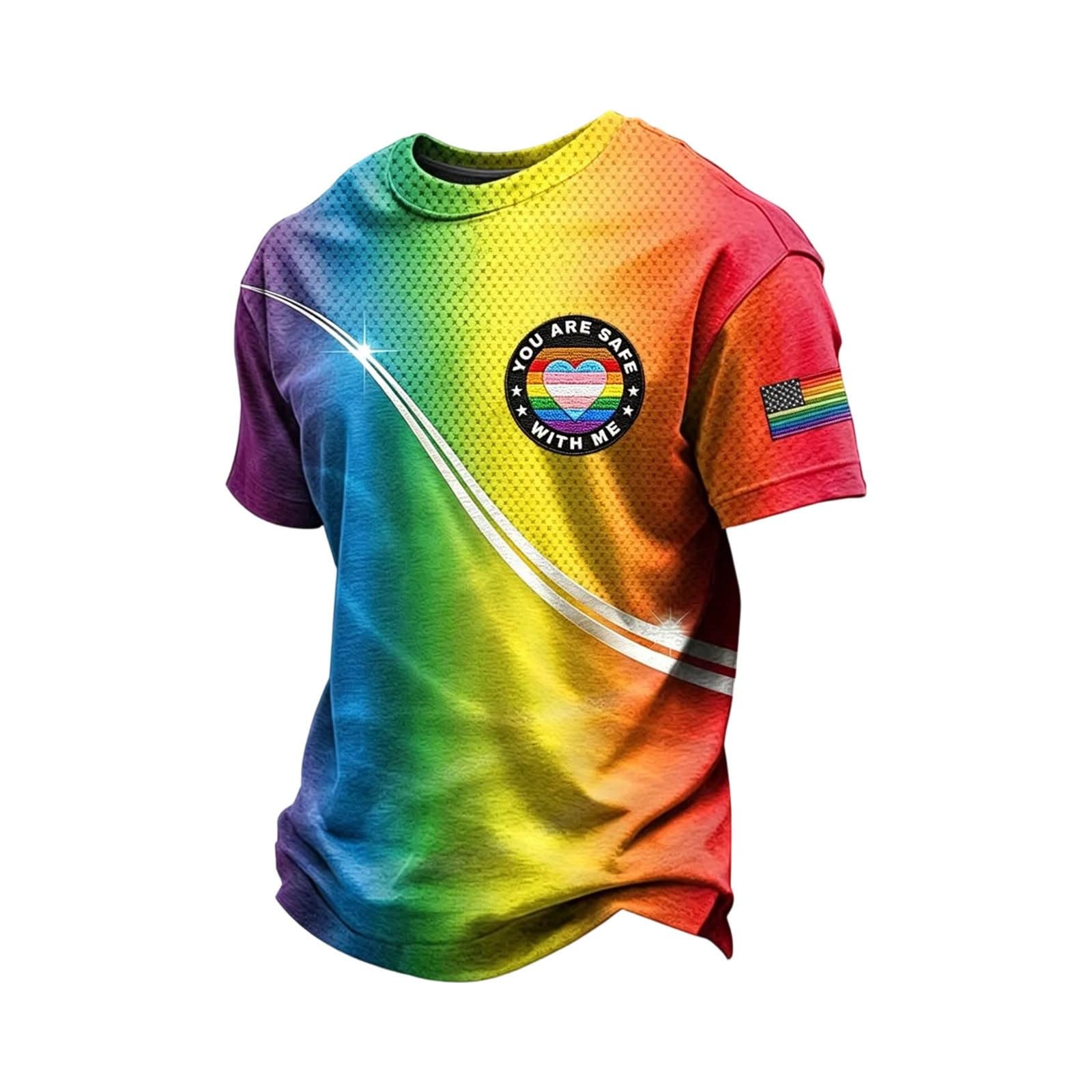Camiseta para hombre arco iris cuello redondo LGBT Gay Gay Divertido Rainbow Manga Corta Verano Camiseta Deportiva Vintage Streetwear Tops Blusa
