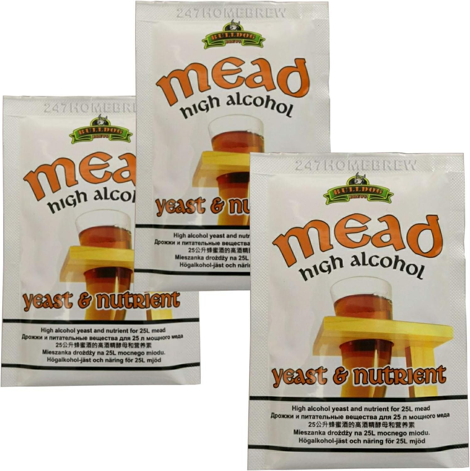 3x Bulldog Mead Yeast & Nutrient High Alcohol 28g for 20-25L