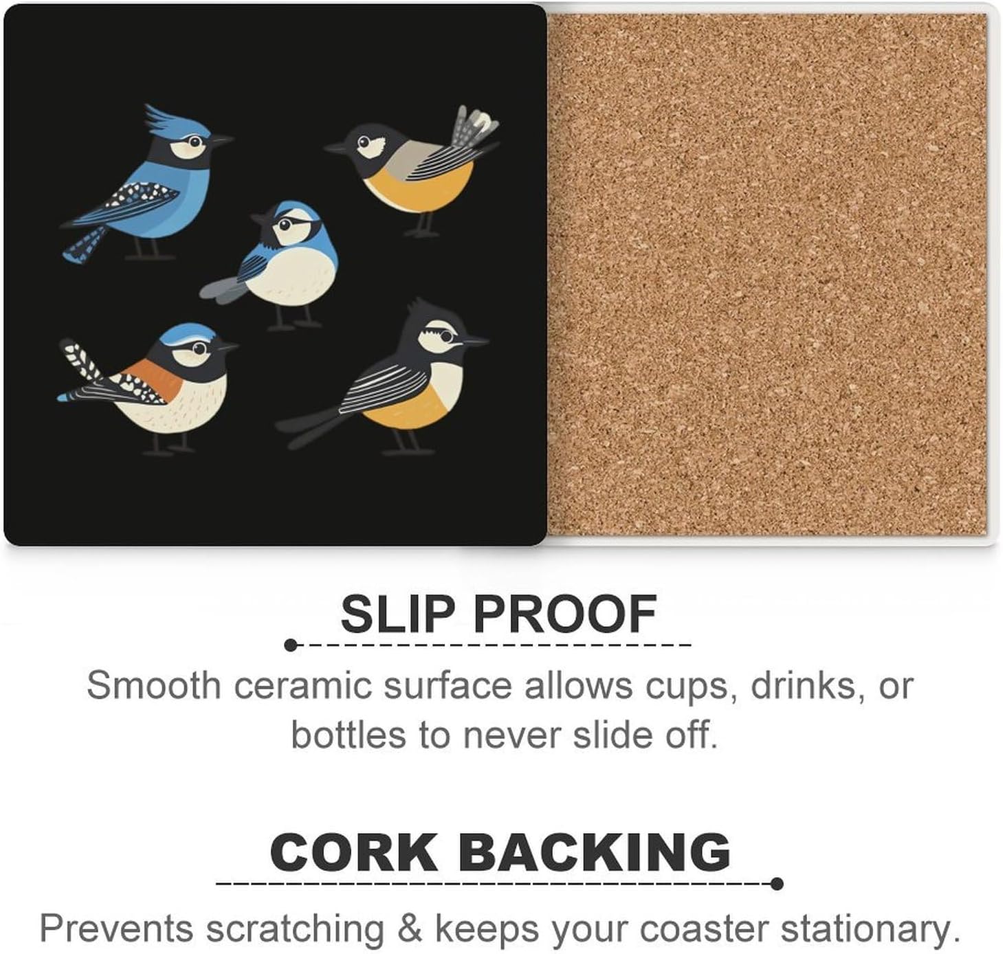 Cute Birds Funny Ceramic Coasters for Drink Absorbent Cup Holders Tabletop Protection