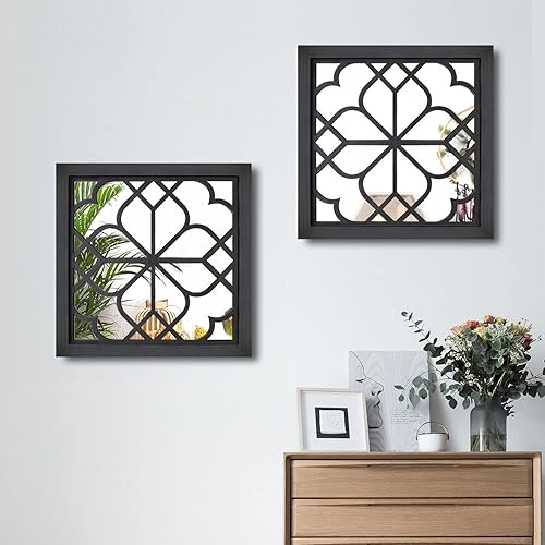 Miniatura 5 de Wocred 2 espejos hexagonales de pared, magnífico espejo rústico de granja, espejo de entrada de color negro para renovación de baño, dormitorios,