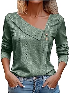 Asymmetric Tops for Women 2024 Trendy Casual Long Sleeve Shirts Fashion Tunic Tops V Neck Button Blouses Fall Clothes