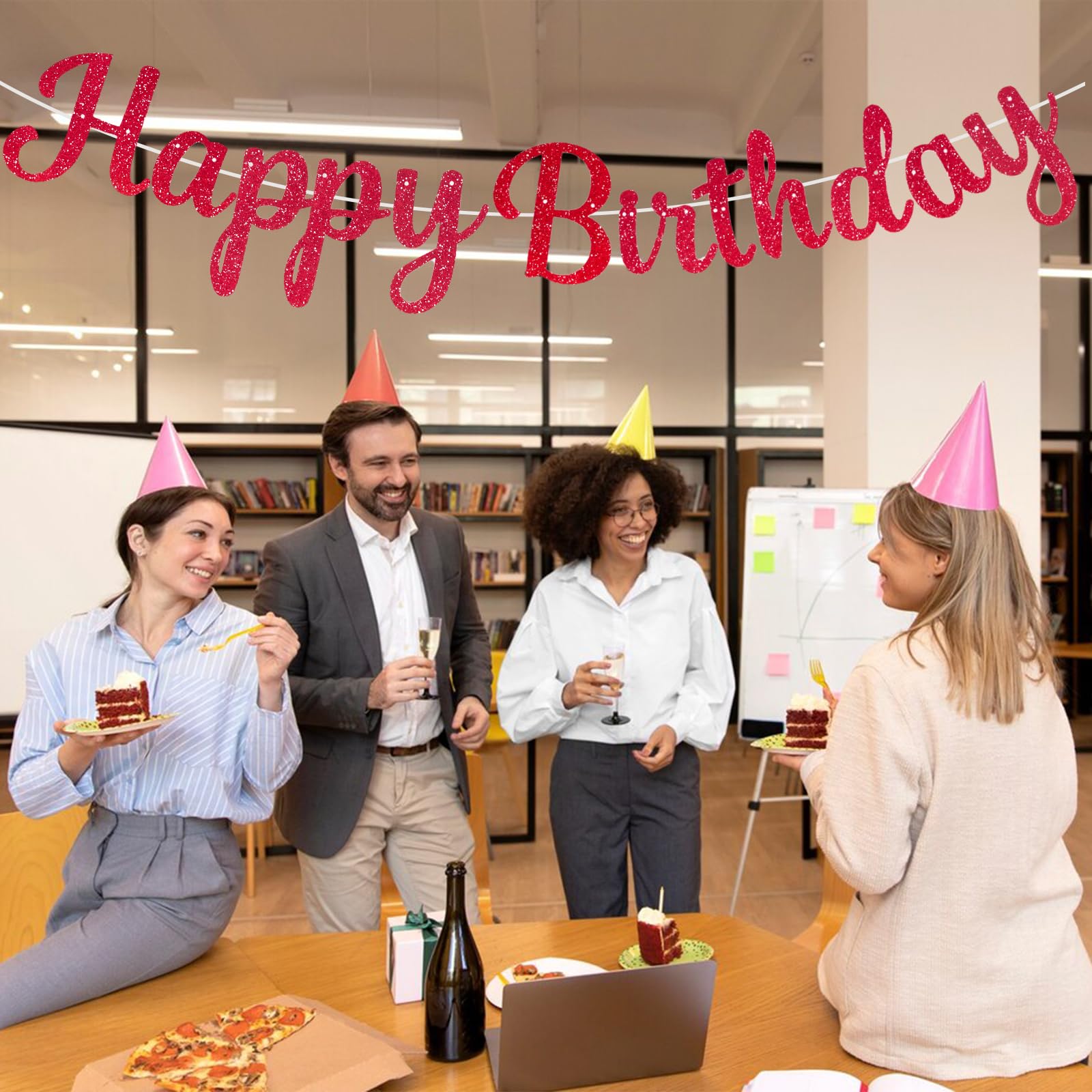 Snapklik.com : Accevo Red Glitter Happy Birthday Banner