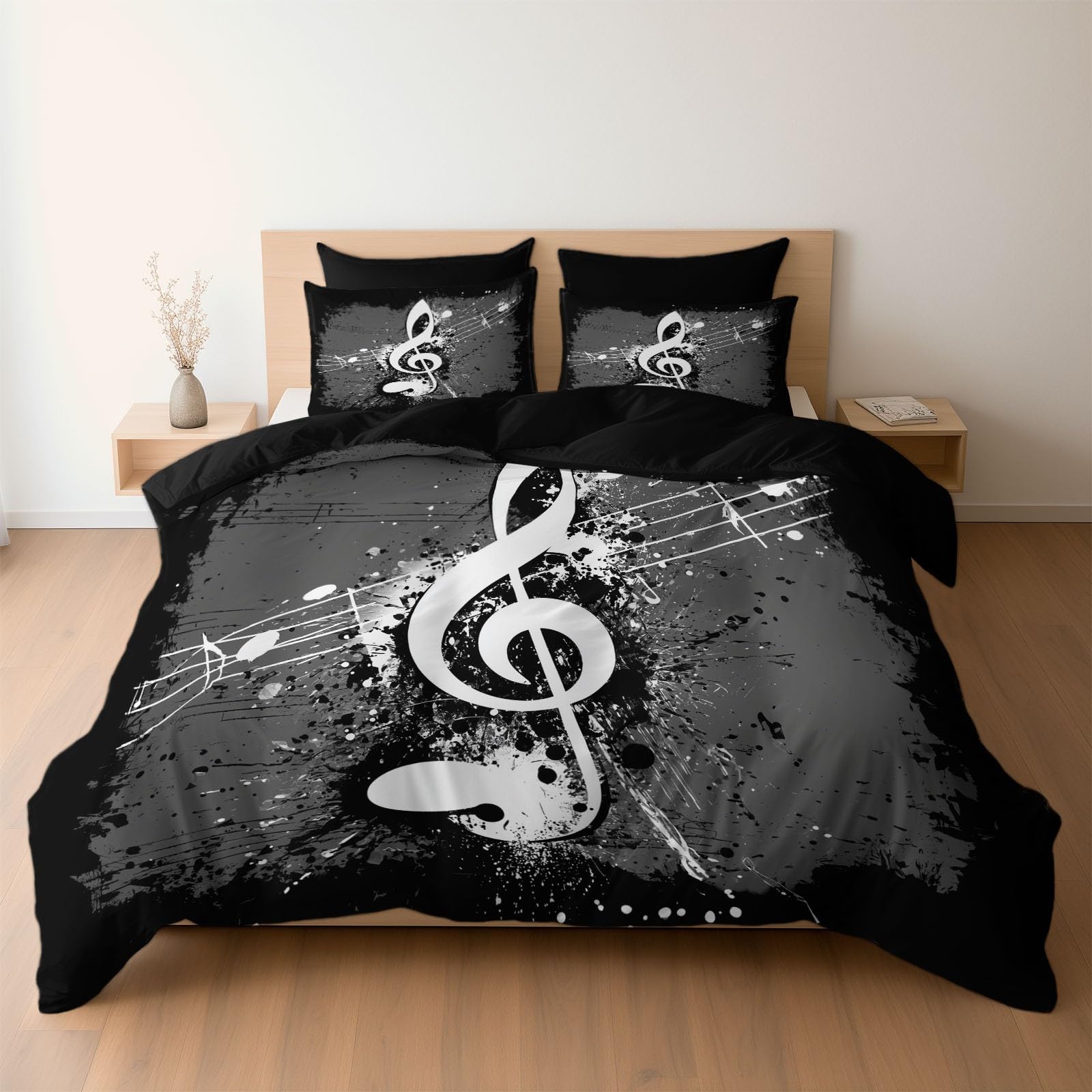 Parure de Lit 240x260 Noir avec Housse de Couette Abstraite et Taies 65x65