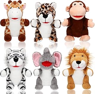 6 Pcs Animal Hand Puppets with Working Mouth 10 Inch Giant Soft Plush Insects Safari Jungle Animals Hand Puppet Toys for Boys and Girls Storytelling Imaginative Pretend Role Play (Forest Animal)