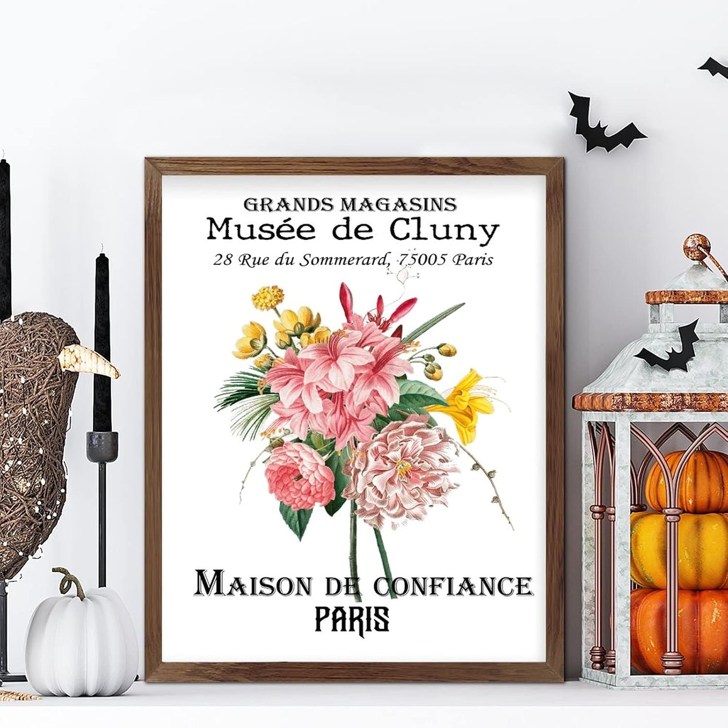 Maison De Confiance Musee De Cluny Wooden Framed Signs Vintage French Floral Wooden Wall Hangings Farmhouse Hello Spring Flower Wood Home Wall Decorative for Bedroom Living Room Home 20x16inch