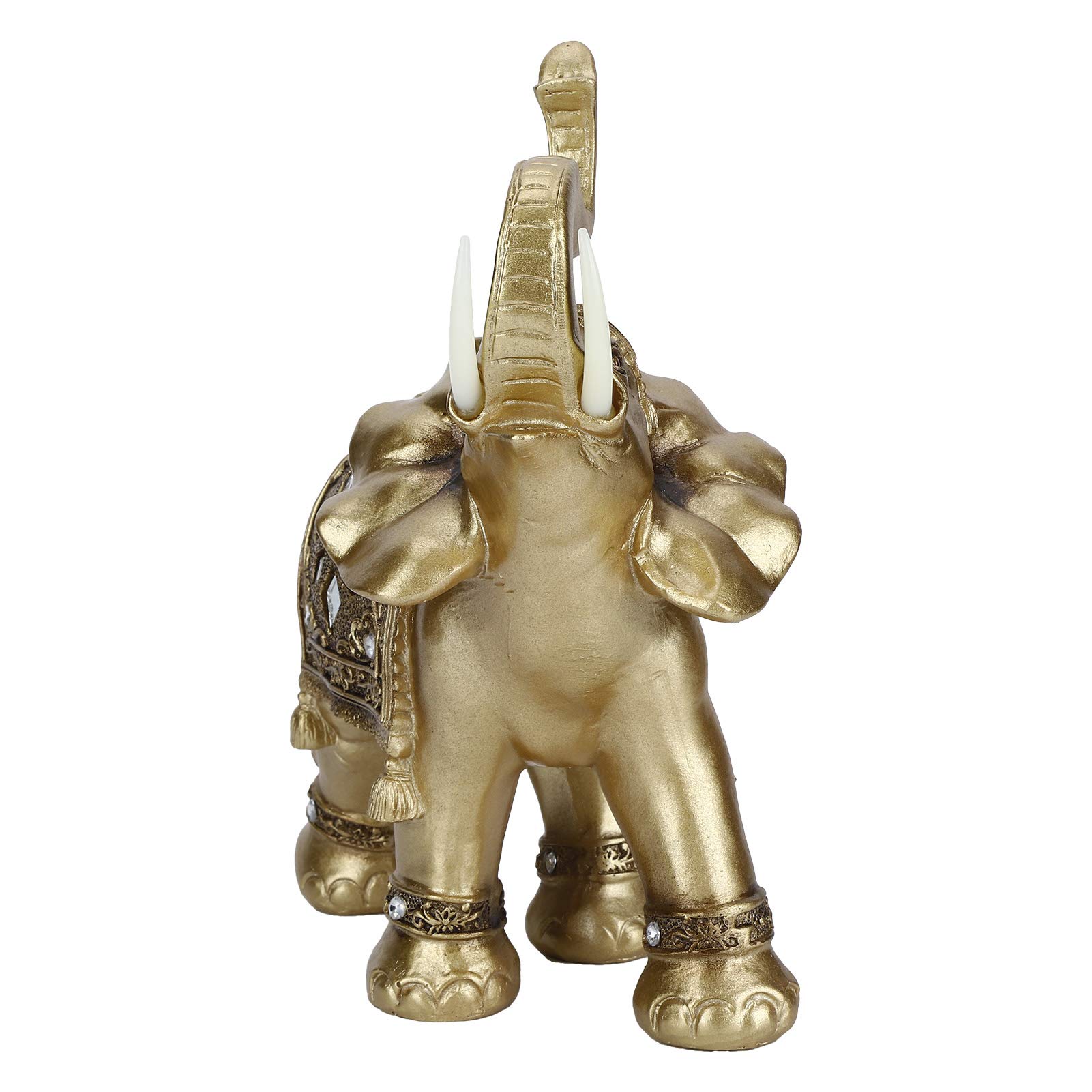 Statuetta con Statua di Elefante Dorato, Decorazione Elegante, Regalo per Casa e Ufficio, 28,5x24x10 Cm, Portafortuna in Resina