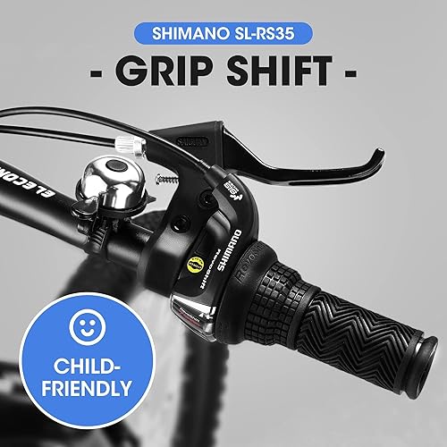 Miniatura 5 de Bicicleta de montaña para niños de 20 pulgadas, engranajes de 7 velocidades, horquilla de suspensión delantera, freno de disco, para niños y niñas