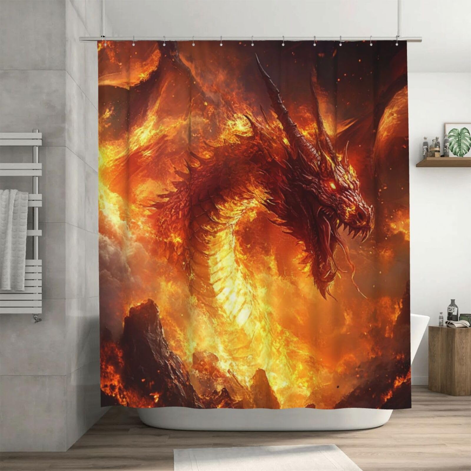 Rideau de douche en tissu haut de gamme motif roi dragon de feu 183 cm