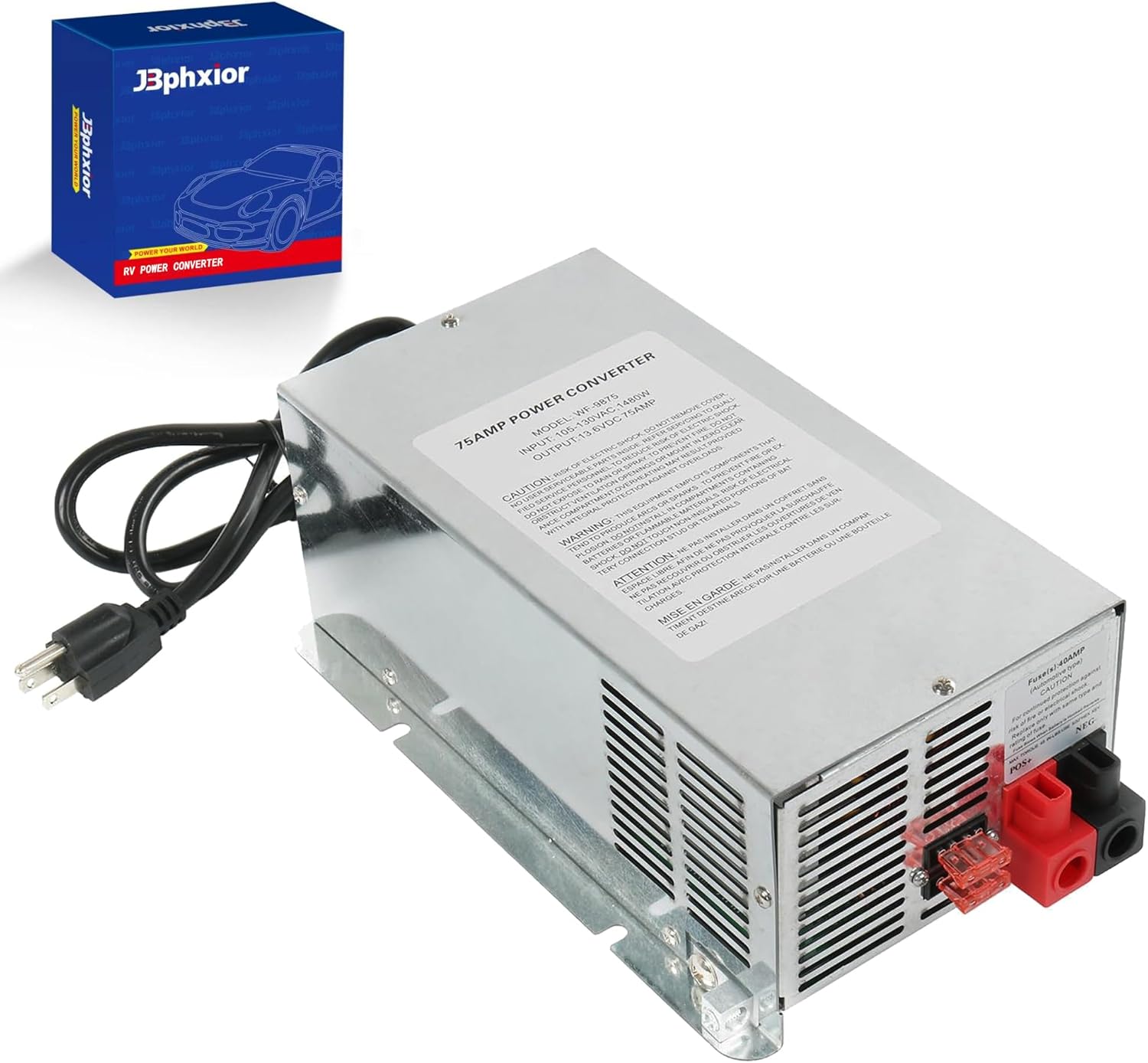 WF-9875 75 Amp Deck Mount RV Power Converter Fit for RV Trailer Camper Car Boat WF-9800 Series Power WF-9875-MBA WF9875-AD WF-9875-LIS,Used for Both Lead-Acid and Lithium Batteries