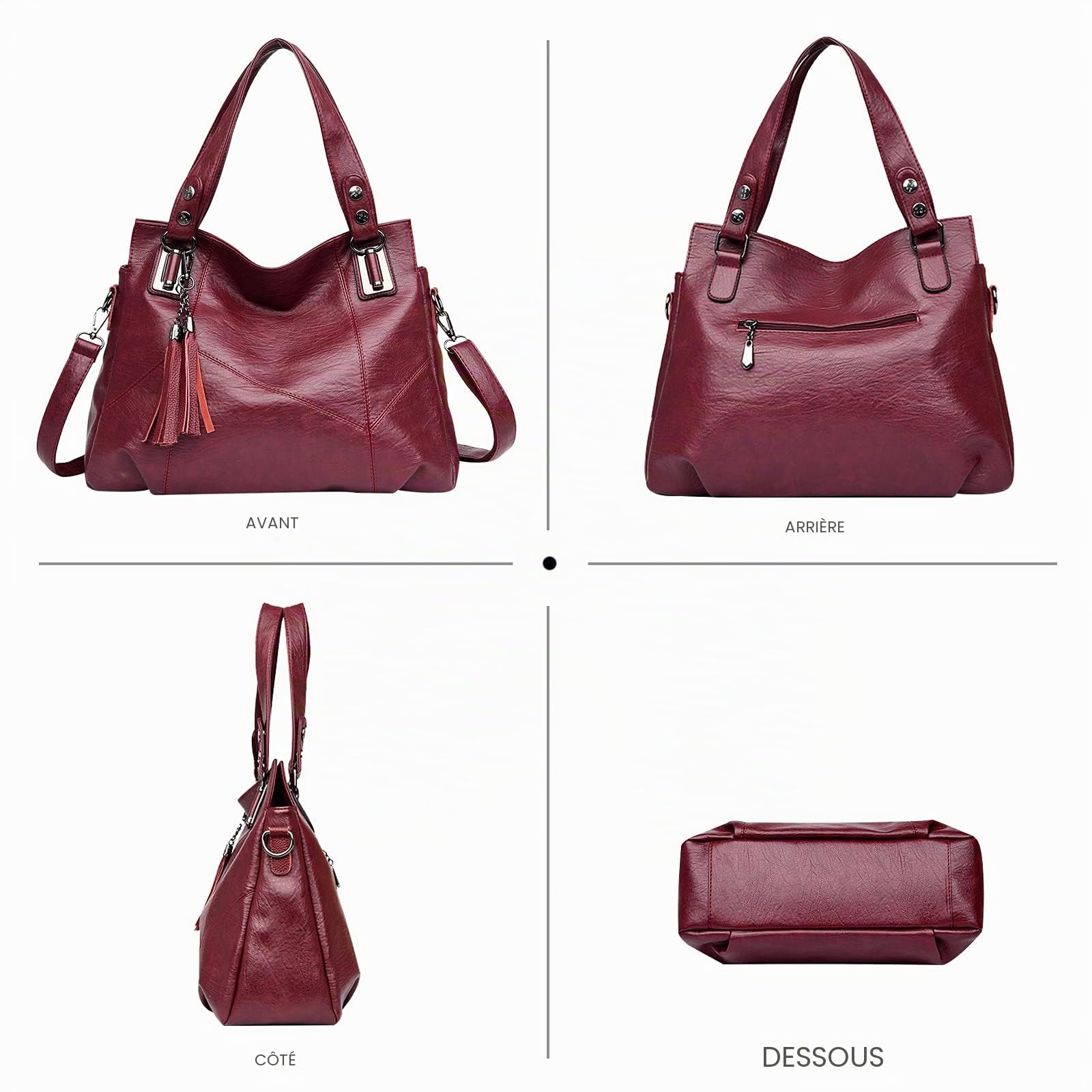 NICOLE & DORIS Sac à main en cuir PU souple pour femme, sac à bandoulière à longue bandoulière, grand sac à bandoulière avec pompon