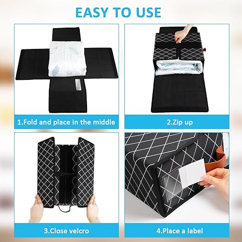 Miniatura 3 de Organizadores y almacenamiento de sábanas, paquete de 2 organizadores y almacenamiento de ropa de cama de lino plegable con cremalleras resistentes,