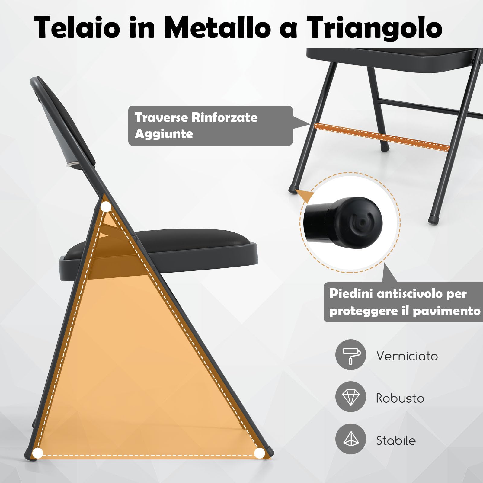COSTWAY Set di 4 Sedie Pieghevoli, Sedia per Interno ed Esterno con Struttura in Metallo, Sedie Impilabili in Artificiale PVC, Portata 150kg, Sdraio Imbottite da Pranzo per Feste e Matrimoni (4)