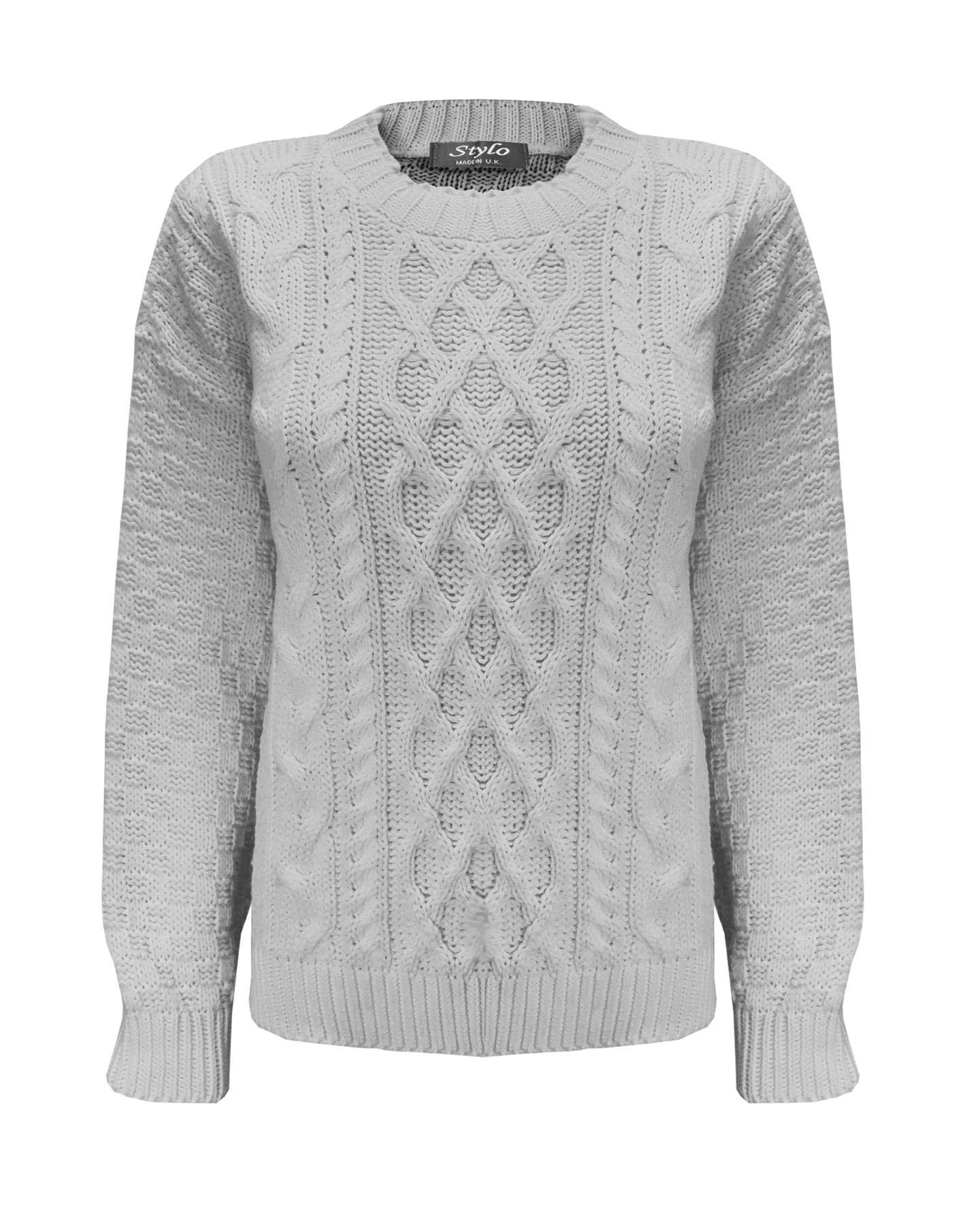 Top Vendor Women's Grey New Long Sleeve Knitted Cable Knit Jumper Sweater Crew Neck Pullover Top[,Lxl]