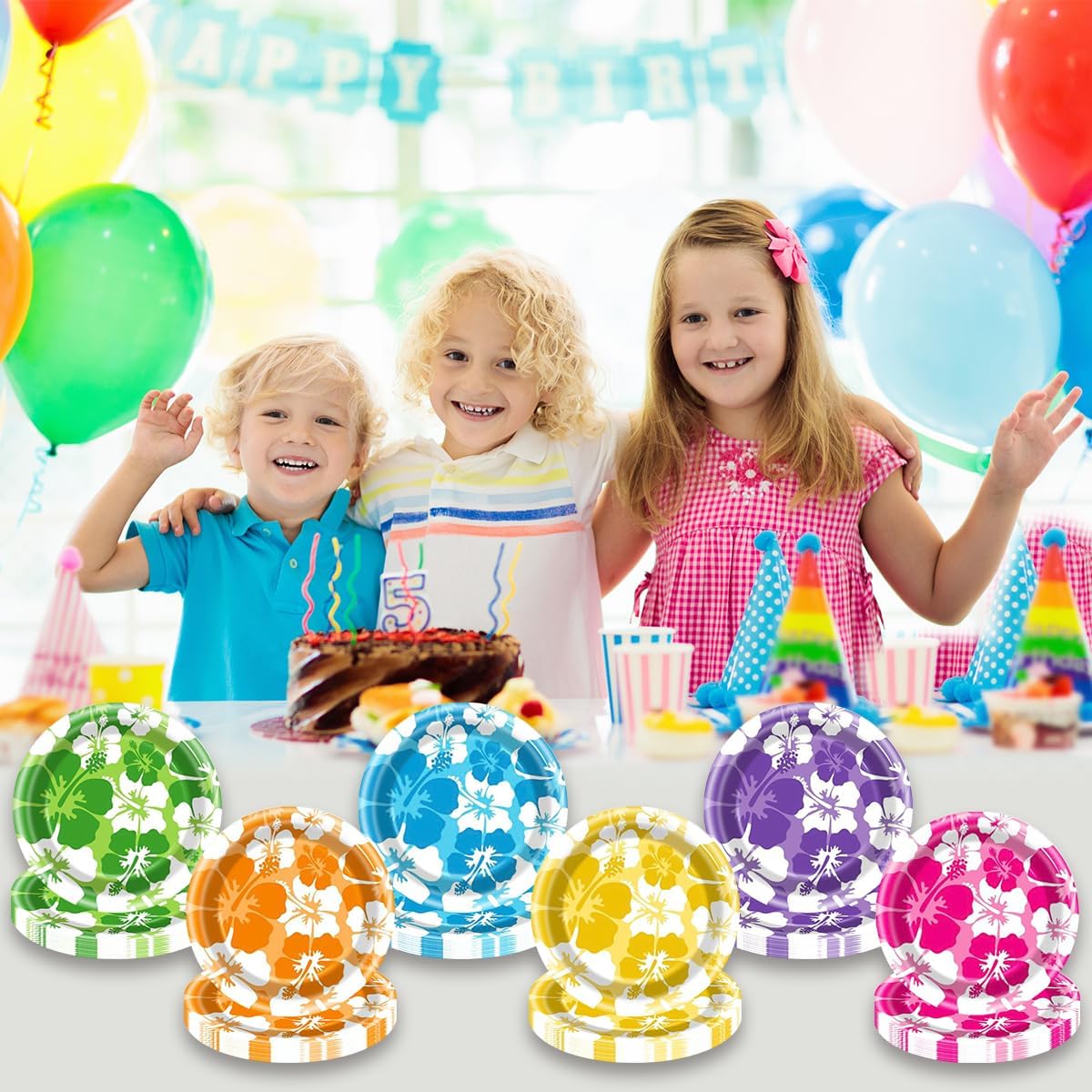 60Pcs Hibiscus Party Plate Tropical Hawaiian Theme Tableware Summer Luau Beach Party Decorations Dessert Plate - Image 5