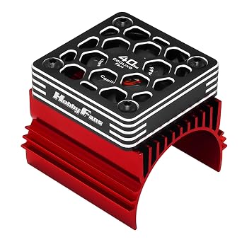 40mm RC Cooling Fan with Heat Sink and Metal Cover RC Electric Motor Fan with Heatsink for 1/8 RC Car 4074 4274 1515 1512 Motor, Red