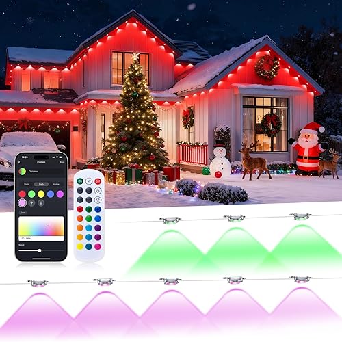 Luces permanentes para exteriores de 100 pies para casa, iluminación LED RGB inteligente con aplicación y control remoto, luces de Navidad