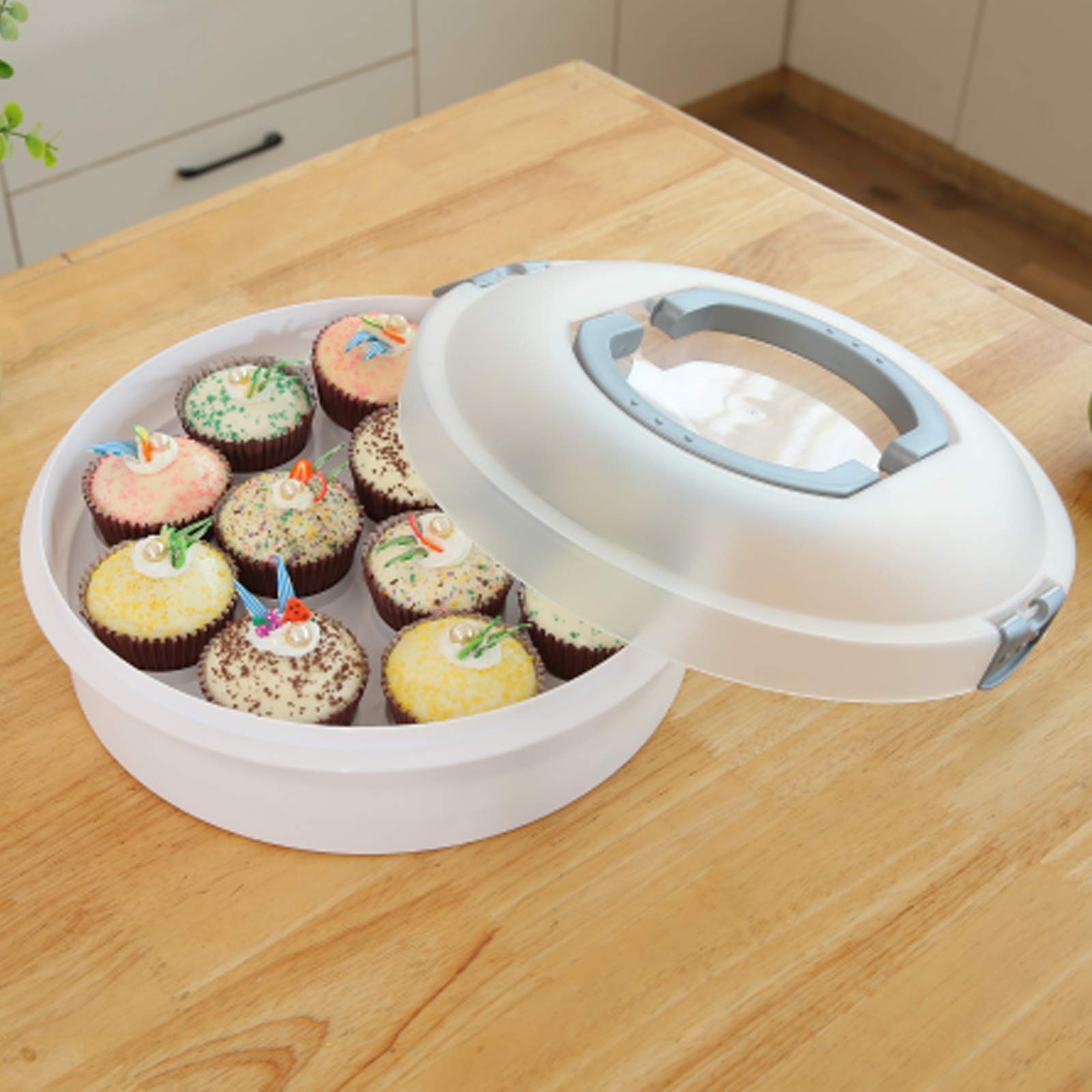Porta torte con coperchio e manico, rotondo, per il trasporto di dolci, piatti, diametro 24 cm