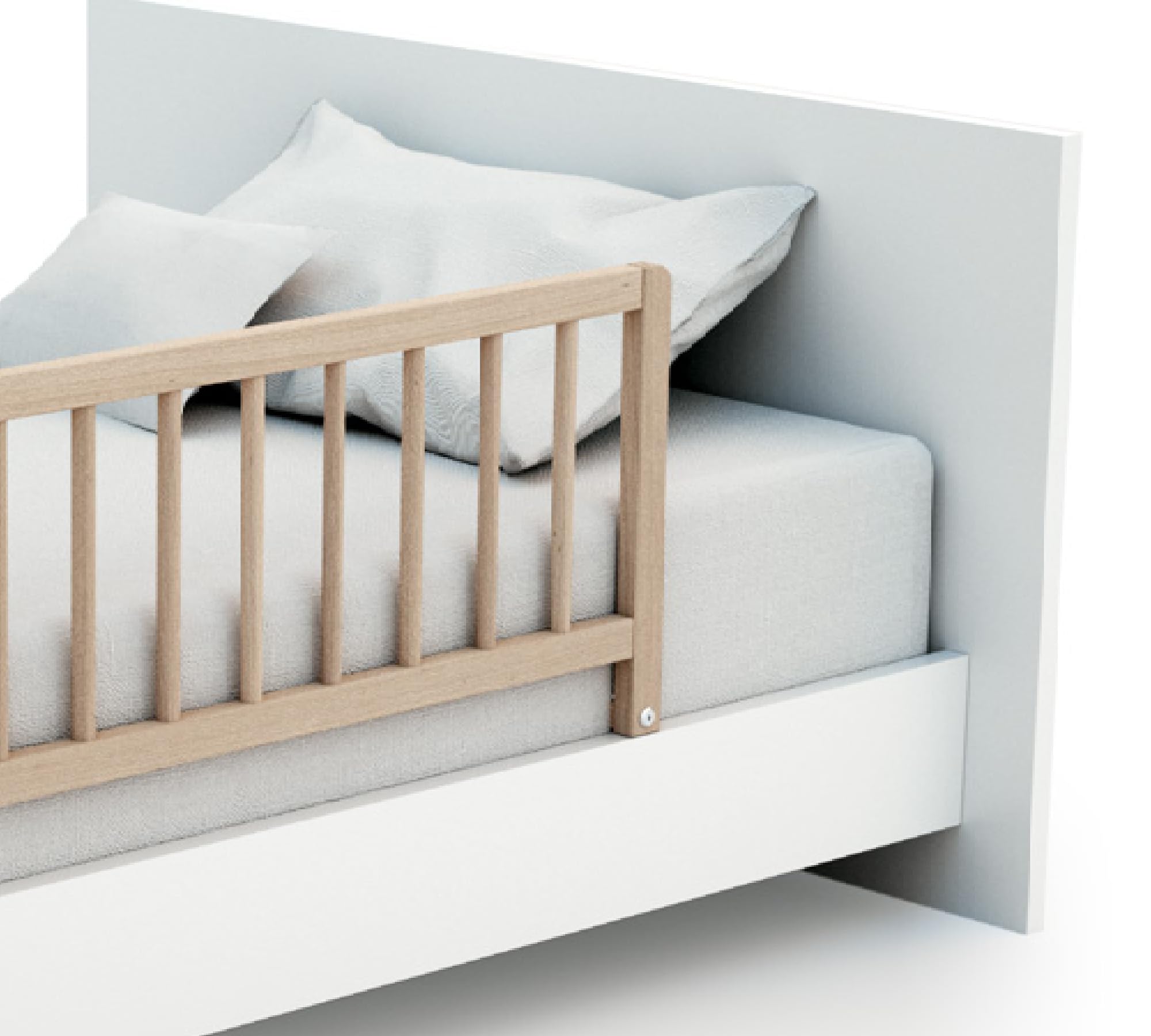 AT4 - Barrière de lit enfant 117cm ESSENTIEL Hêtre Brut en bois | 117 x 34,5 x 31 cm | Limite les chutes | 18 mois à 5 ans | Pour matelas hauteur 10 à 16 cm | Longueur min matelas 175 cm