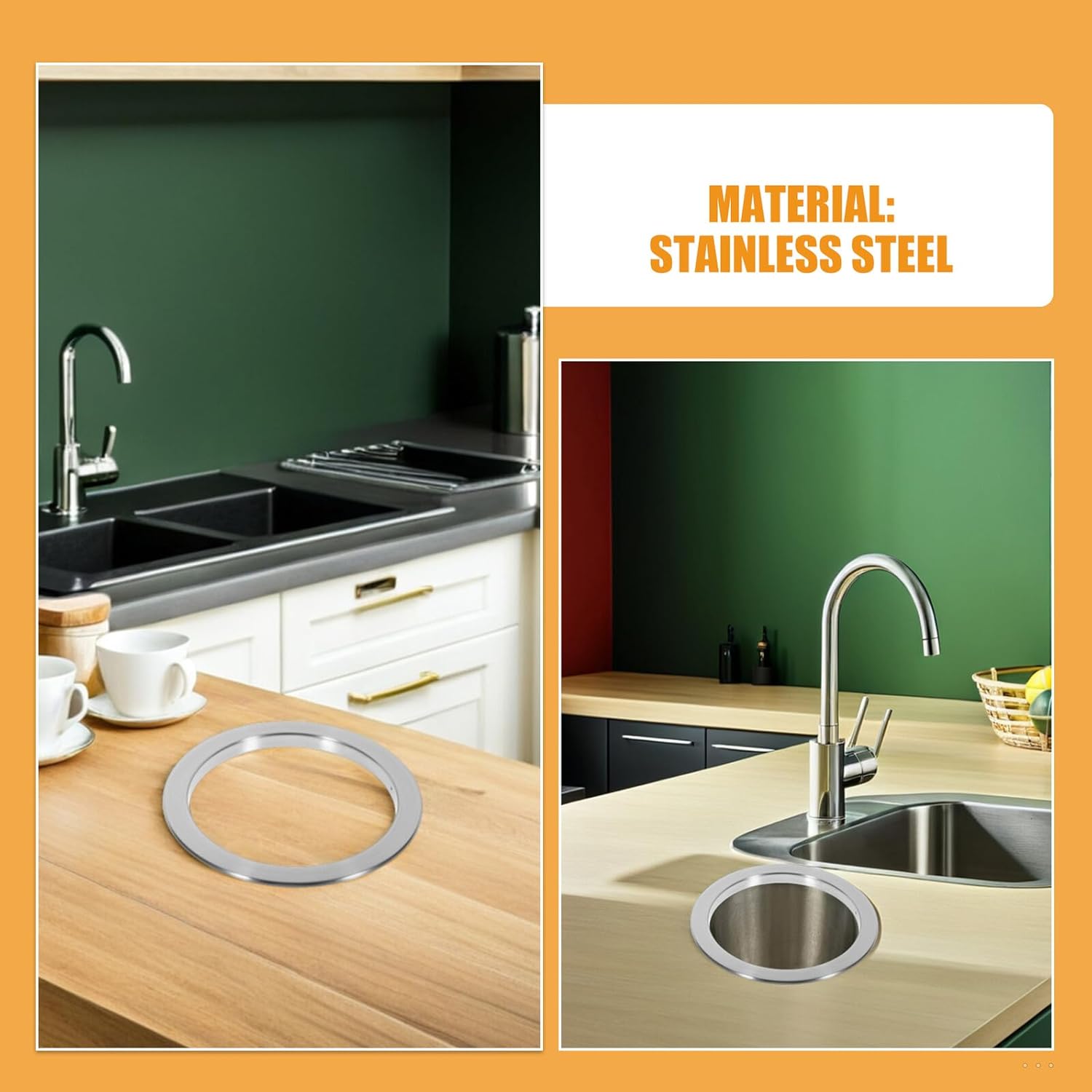 3pcs Stainless Steel Countertop Trash Can Lid Built-in Waste Container Cover Recessed Garbage Flap Lid for Kitchen Bathroom Restaurant Use