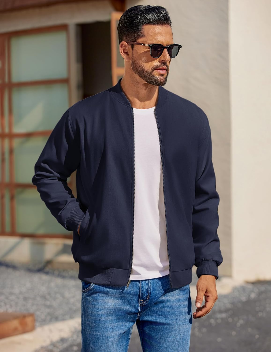 COOFANDY Men's Cotton Bomber Jacket Lightweight Flight Jackets Casual Softshell Varisty Jacket - Image 3