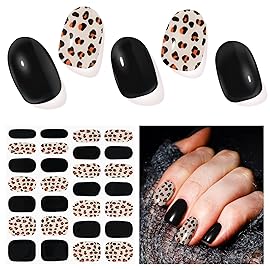 DUKASOU Semi Cured Gel Nail Strips, Black | 28 pcs Gel Nail Strips Work with Any UV Lamp, Salon Quality UV Nails Stickers, Easy to Apply for Home Nails DIY