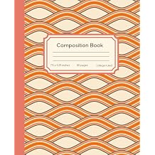 Composition Notebook College Ruled, 110 Pages, 7.5 x 9.25 inch, Orange Pink Gray Wave Pattern, Paperback for Students, Home, Office Modern Wave Design Notebook for School, Work, Home