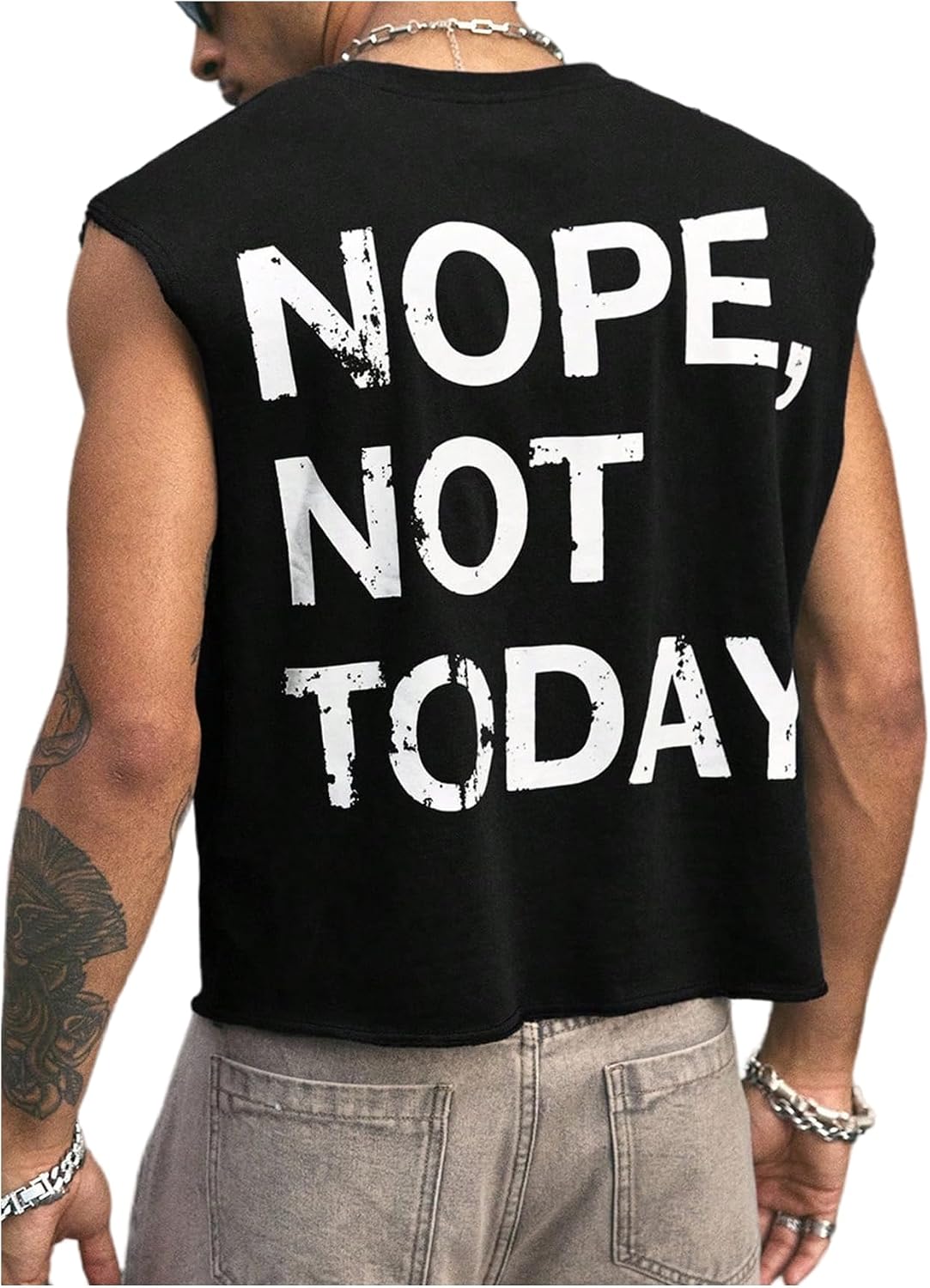 WDIRARA Men's Letter Graphic Tank Top Crew Neck Sleeveless T-Shirts Streetwear
