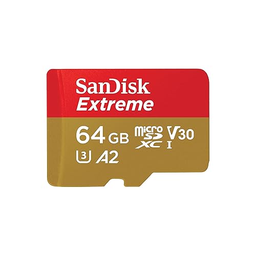 SanDisk 64GB Extreme microSDXC card +SD adapter, microSD card for smartphones, action cameras, drones, V30, up to 170 MB/s, SanDisk QuickFlow Technology, RescuePro Deluxe, UHS-I, 4k, V30, A2, C10, U3 - 64 GB - Standard - Extreme