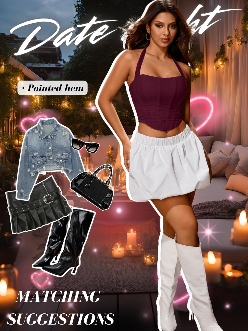 Women's Halter Mesh Corset Crop Top, Ruched Asymmetrical Hem, Boned Lace-Up Bustier for Going Out Fit Sizes 00-14 - Image 4