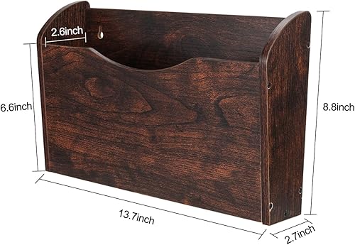 Vista 3 de PAG Archivador de pared montado en la pared, organizador de archivos colgante de madera para oficina, 2 bolsillos, color marrón